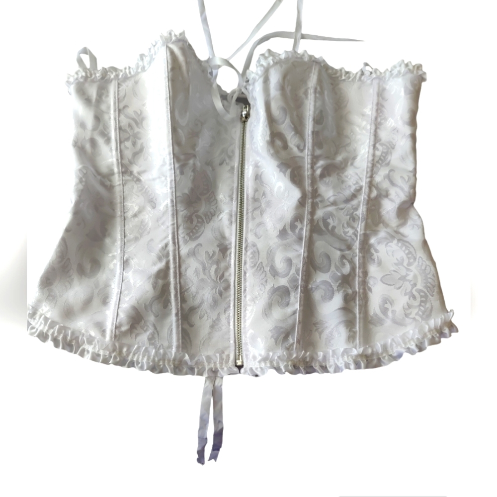 White Zip front Lace up Corset Size XL